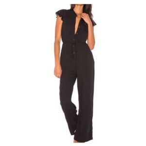 Splendid black cap fringe sleeve button down jumpsuit size M New with tags